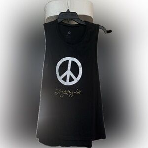 YogaSix yoga Black Tank Top with Peace Sign, size Med